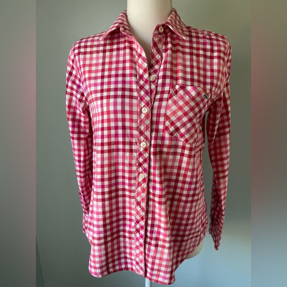 Vineyard Vines Pink and White Gingham Shirt
